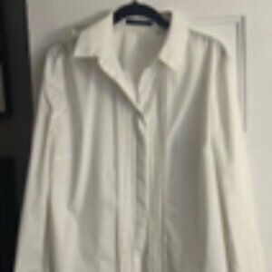 Tahari Tuxedo White Button Down Long Sleeve , Size L